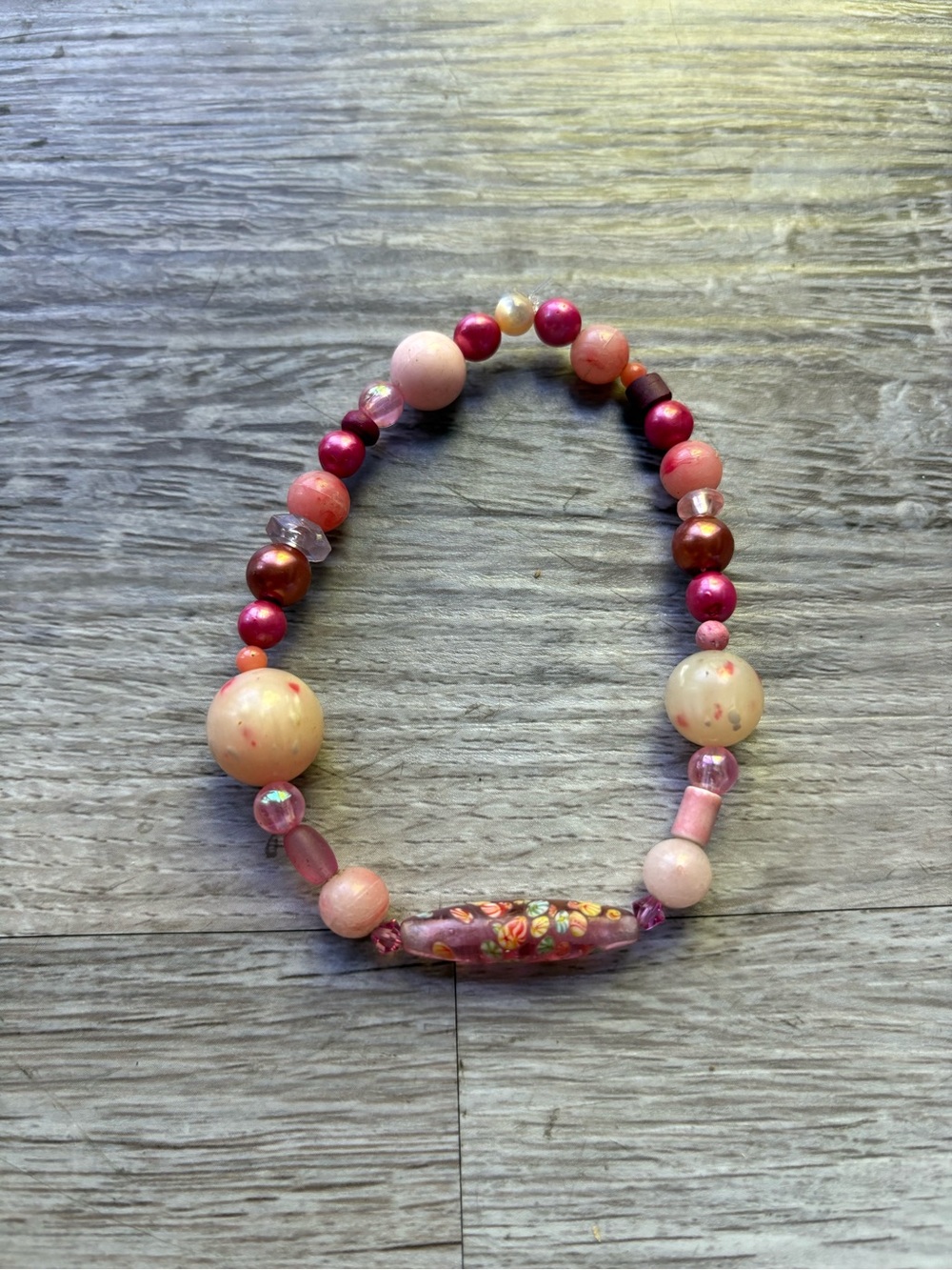 Handmade by me Pink Mixed Bead Stretch Bracelet